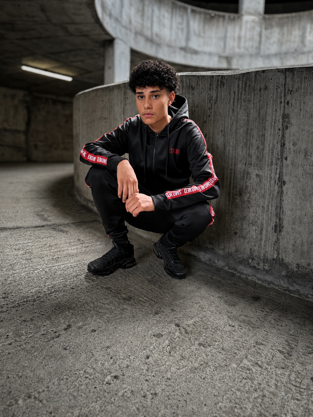 Smoked Blackout Tapered Hooded Tracksuit