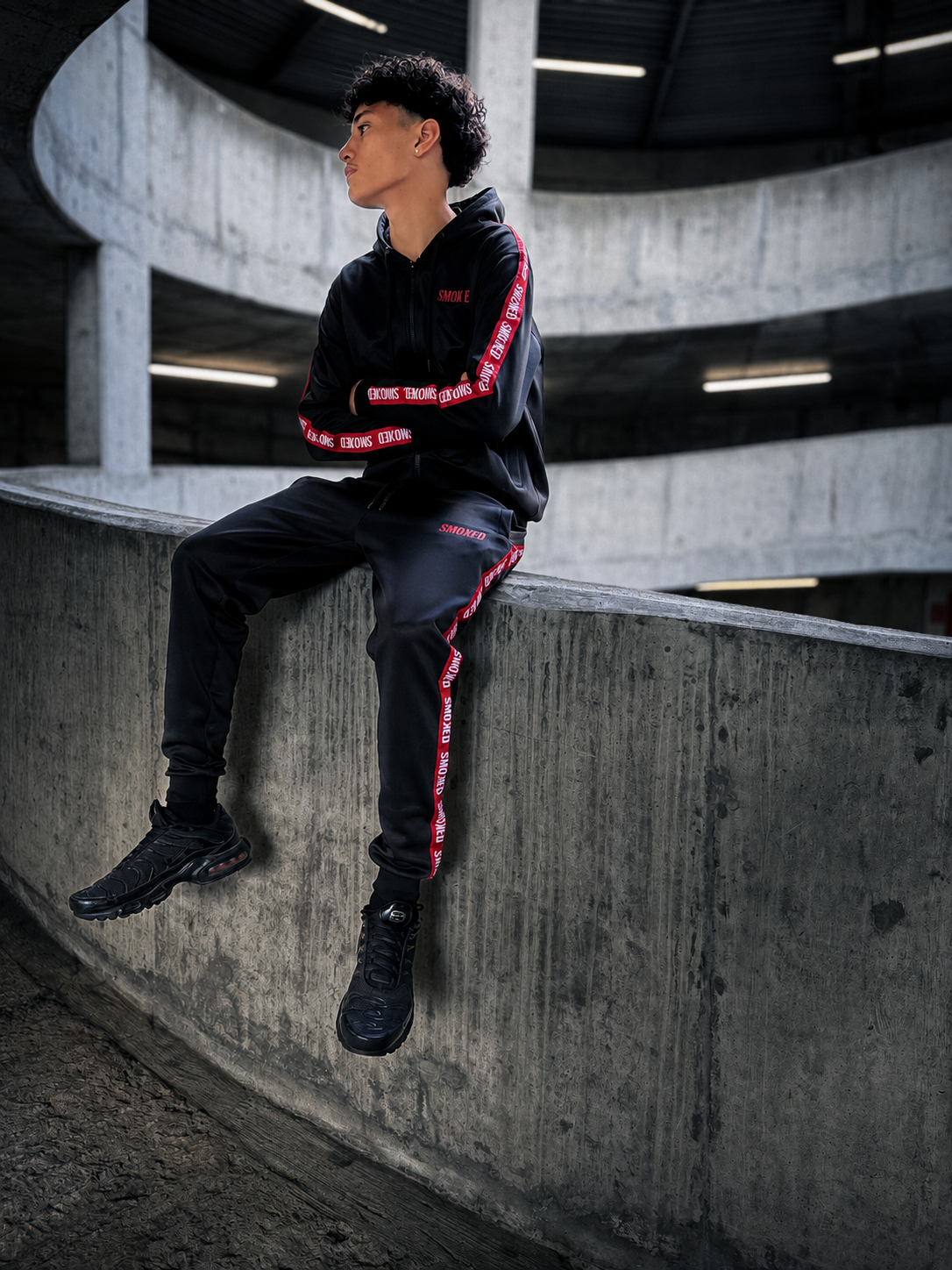Smoked Blackout Tapered Hooded Tracksuit